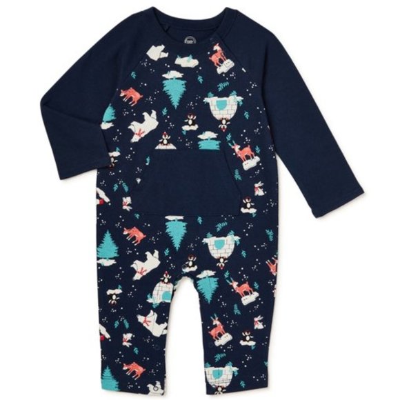 5/$20 NEW 0-3M Polar Bear & Igloos  Winter Jumpsuit w/ Kangaroo Pocket - Picture 1 of 5